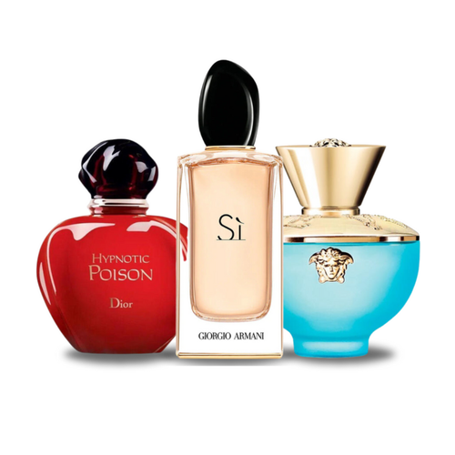 Combo de 3 Perfumes Dior HYPNOTIC POISON, Giorgio Armani SÌ, Versace DYLAN TURQUOISE 100ml